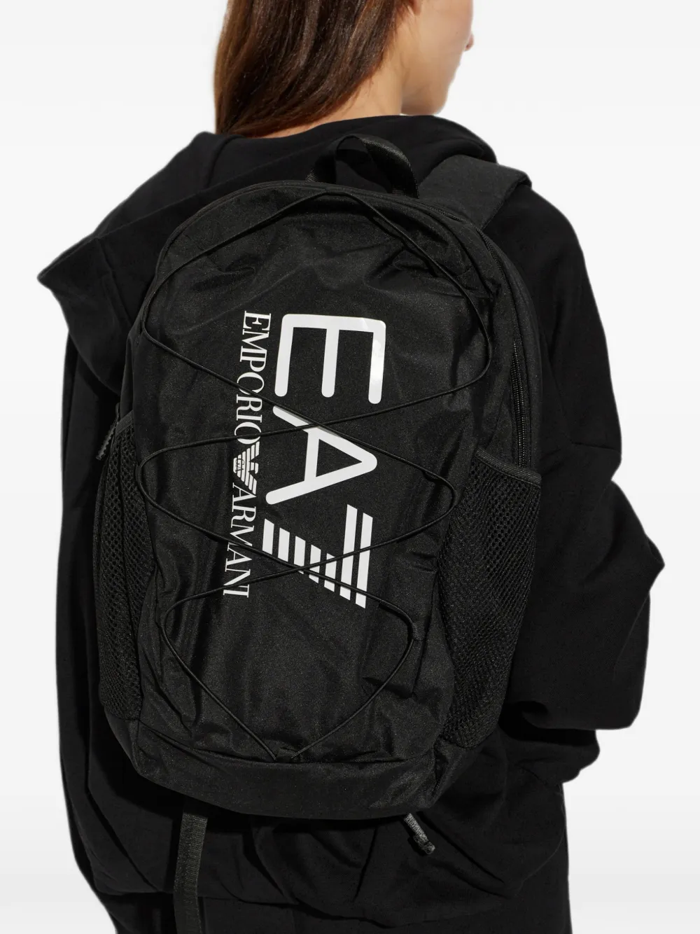 Ea7 Emporio Armani Rugzak met bungee-koord en logoprint Zwart