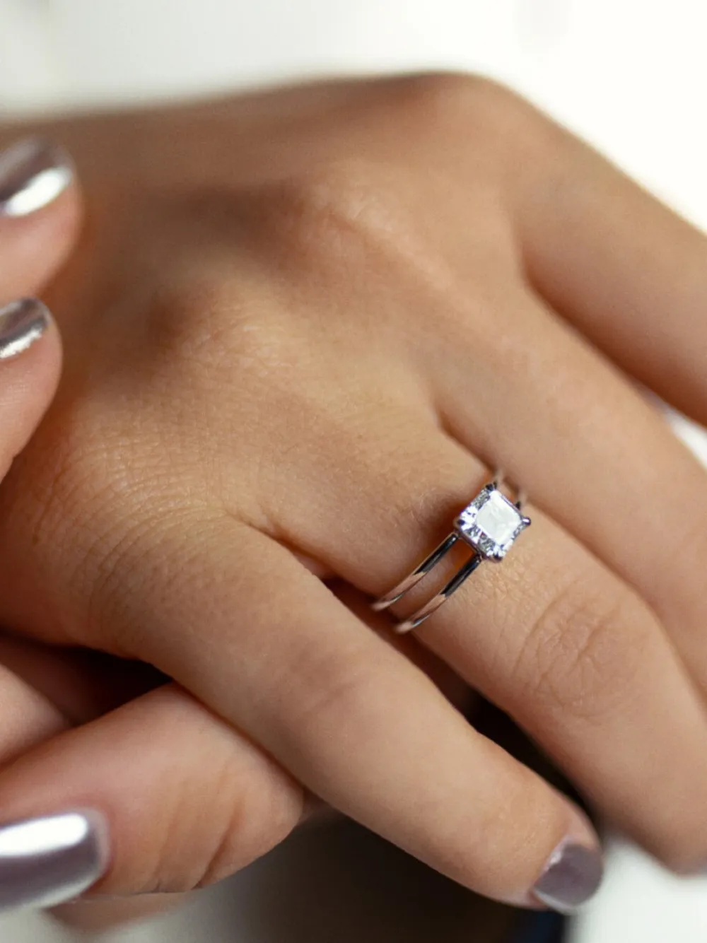 SOLO for diamonds diamond double-band ring - Silber