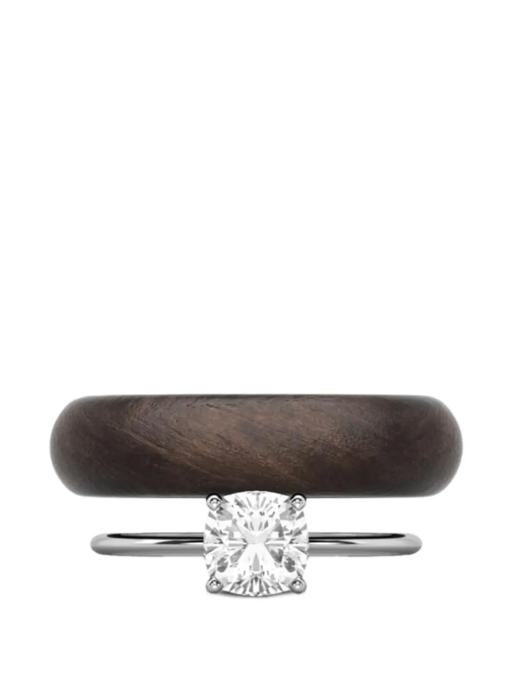 SOLO for diamonds Anello con diamanti e dettaglio in legno - Argento
