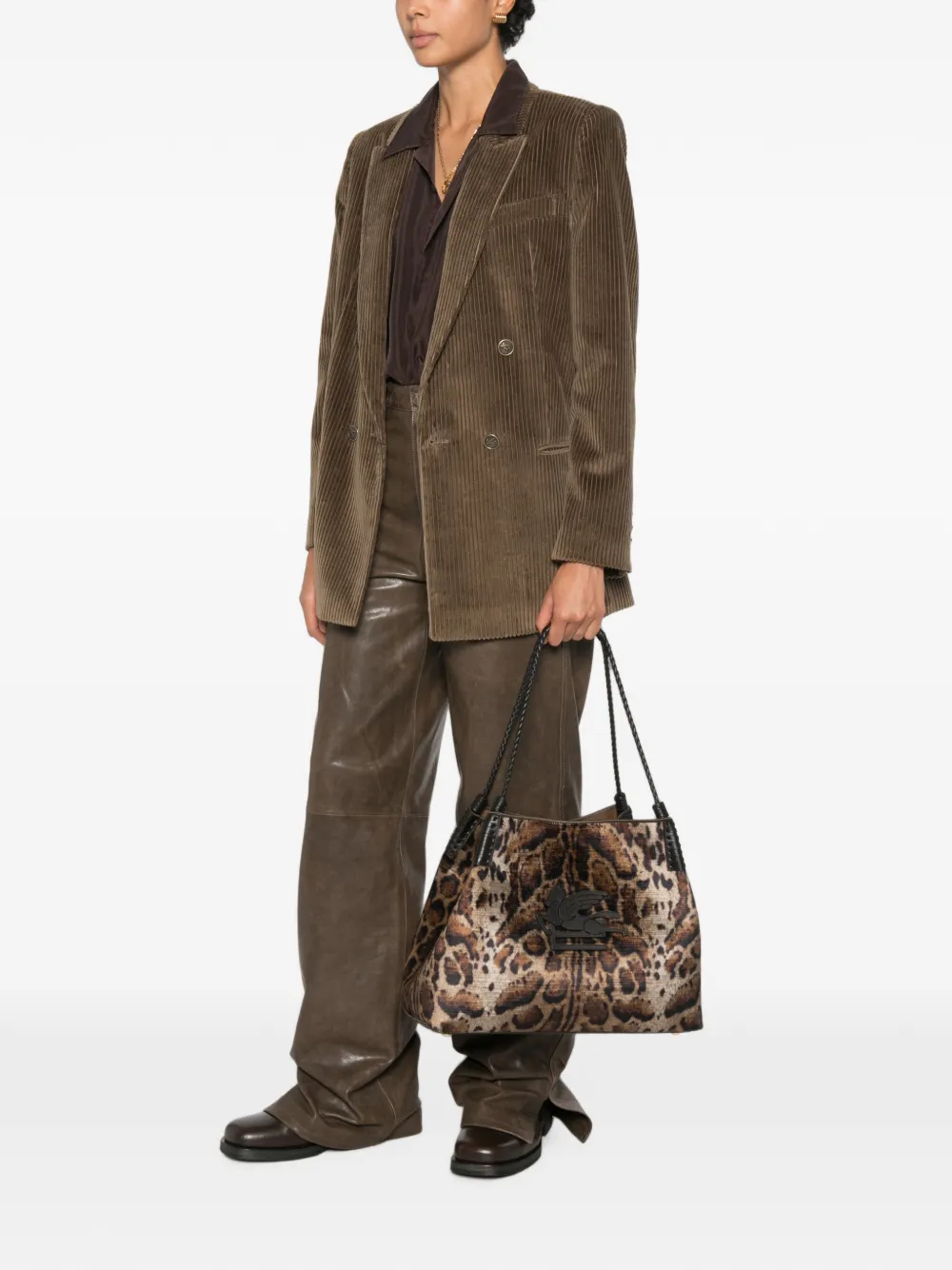ETRO Libra fluwelen shopper met luipaardprint Bruin