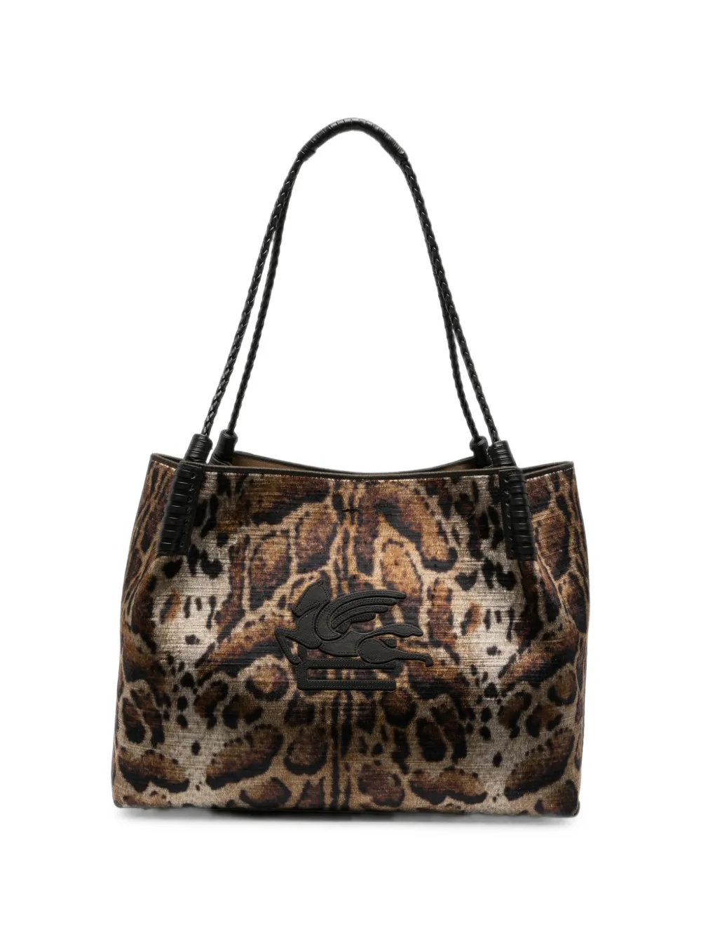 Etro Libra Leopard-print Velvet Tote Bag In Braun