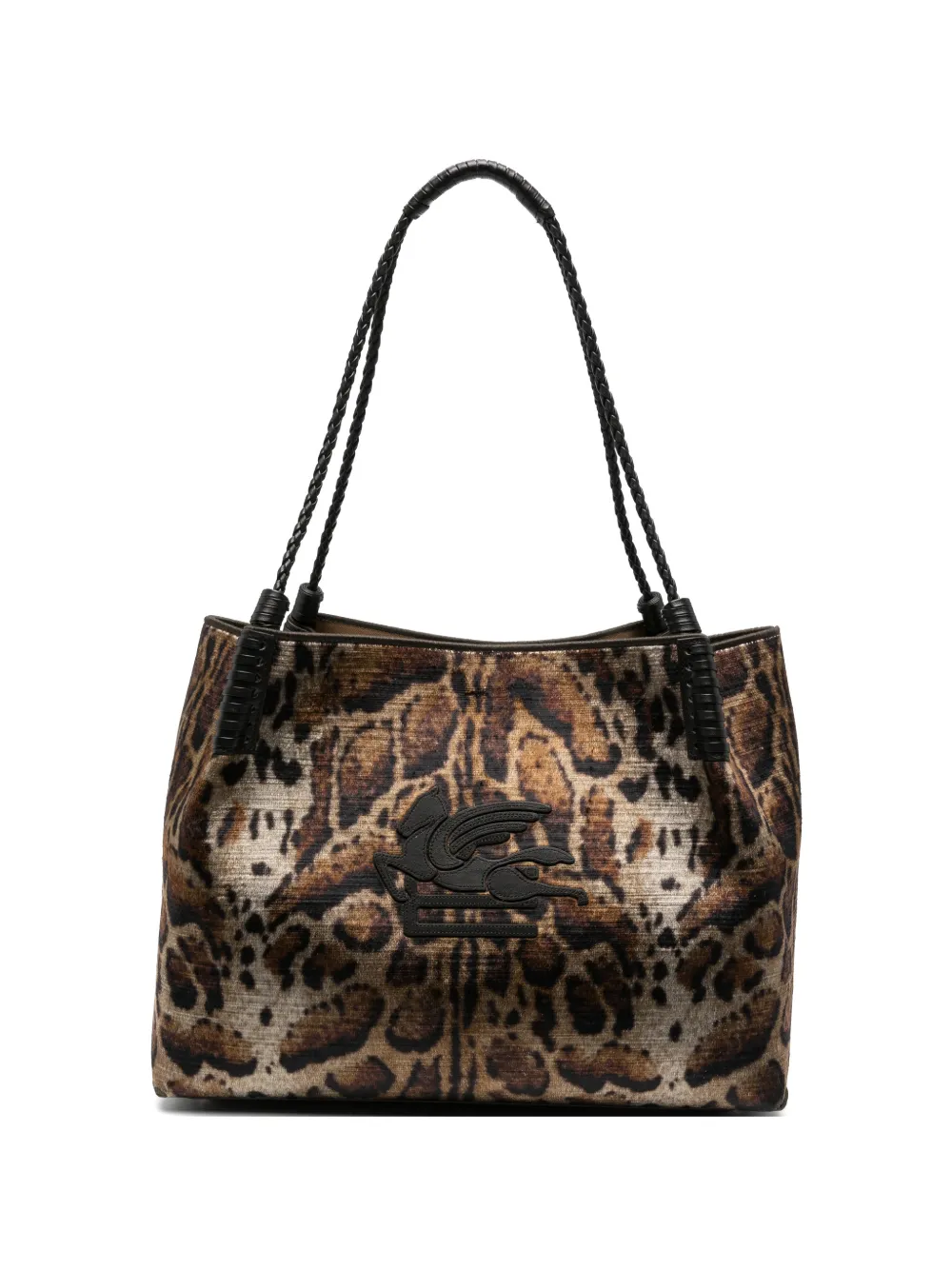ETRO Libra leopard-print velvet tote bag - Marrone