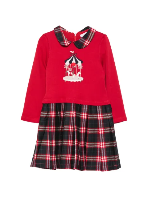 Patachou carousel-embroidered tartan-skirt dress