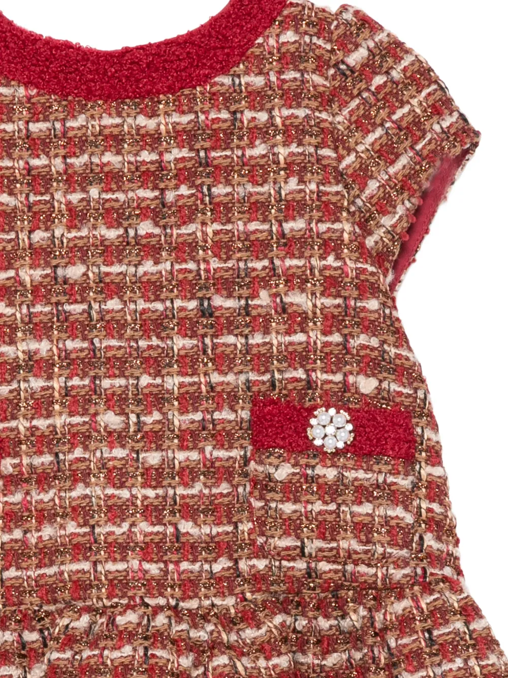 Patachou bouclé-tweed ruffled dress Rood