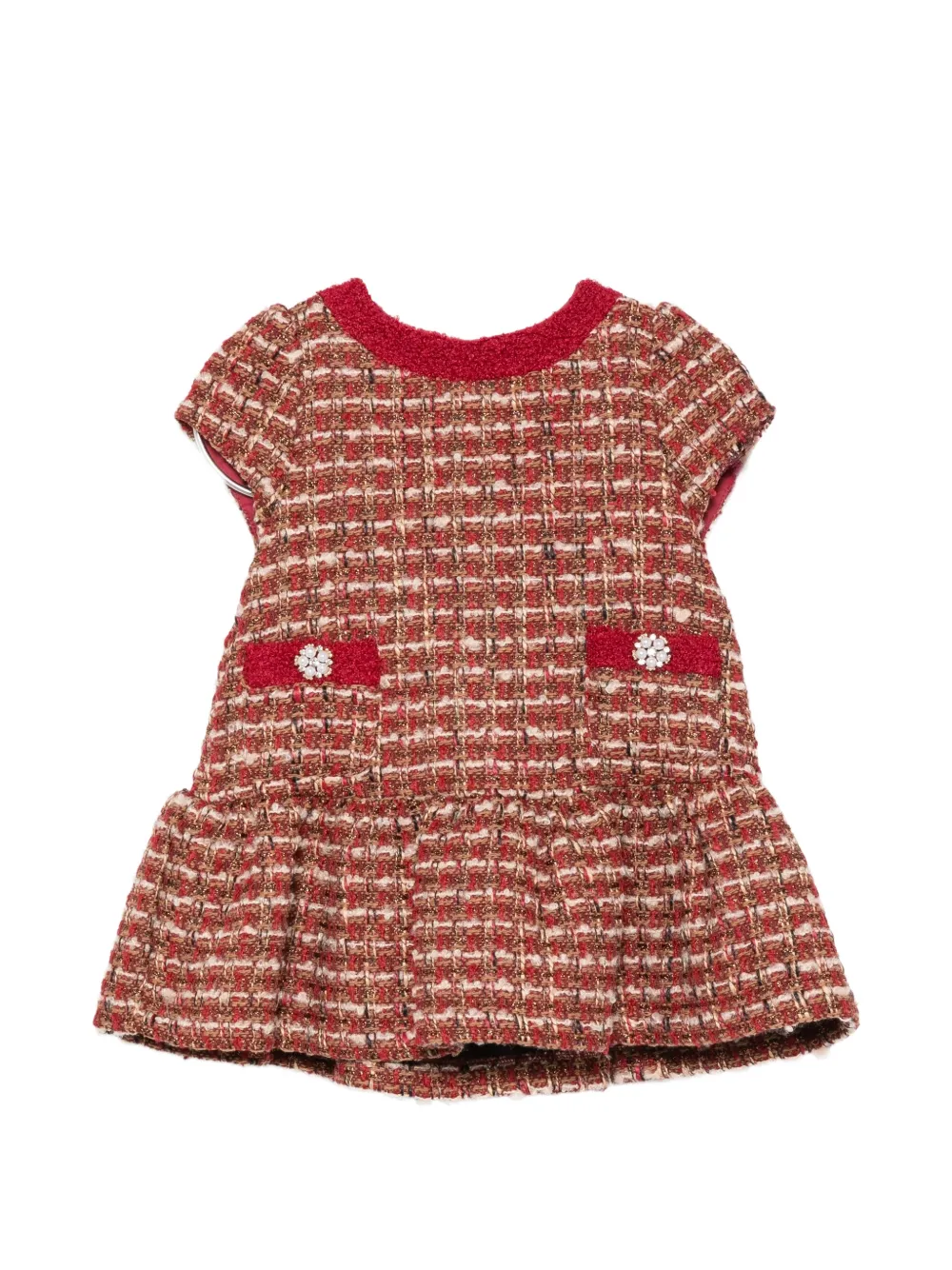 Patachou bouclé-tweed ruffled dress Rood