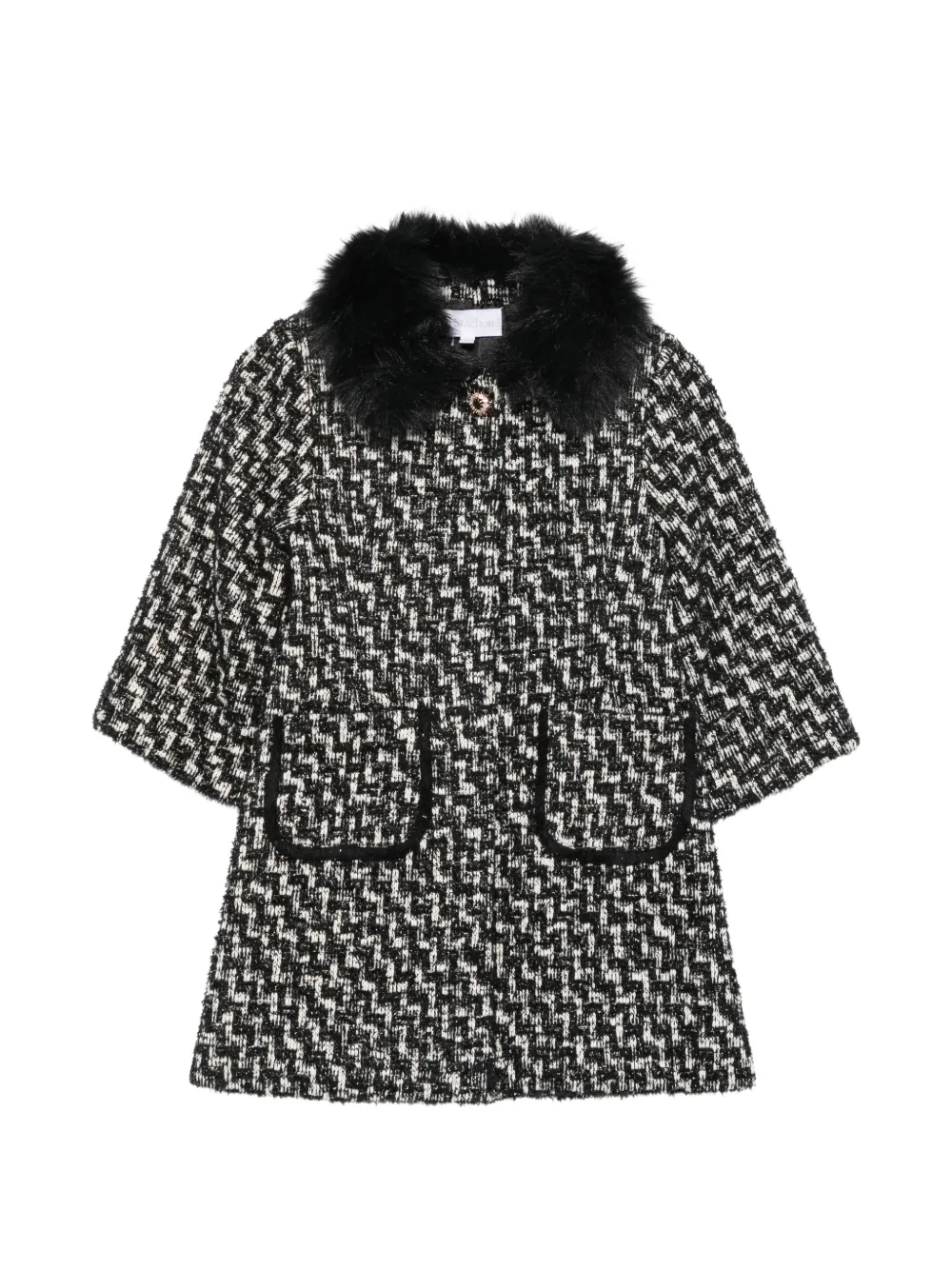 Patachou faux-fur collar bouclé coat - Noir Patachou faux-fur collar bouclé coat - Noir