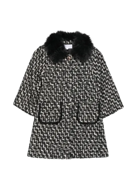 Patachou faux-fur collar bouclé coat