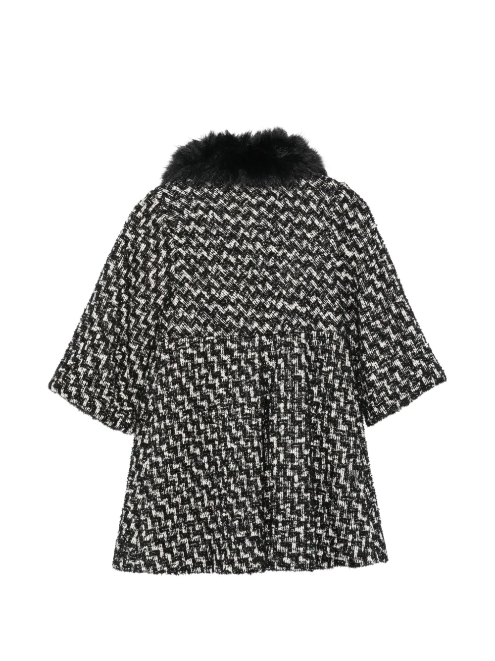 Patachou faux-fur collar bouclé coat Zwart