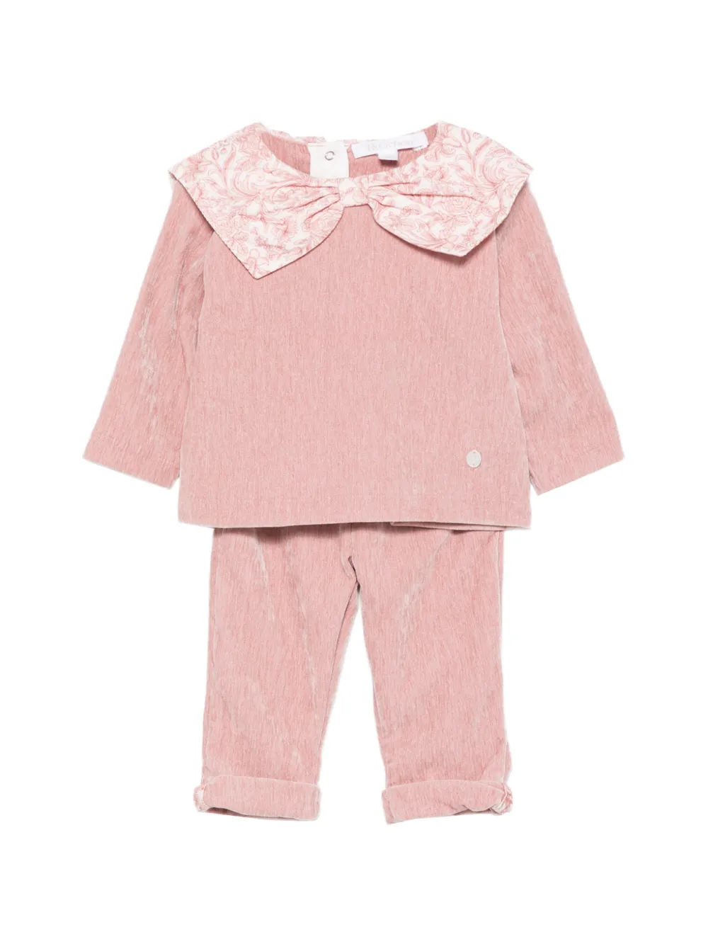 Patachou velvet floral-print top and trousers - Rosa