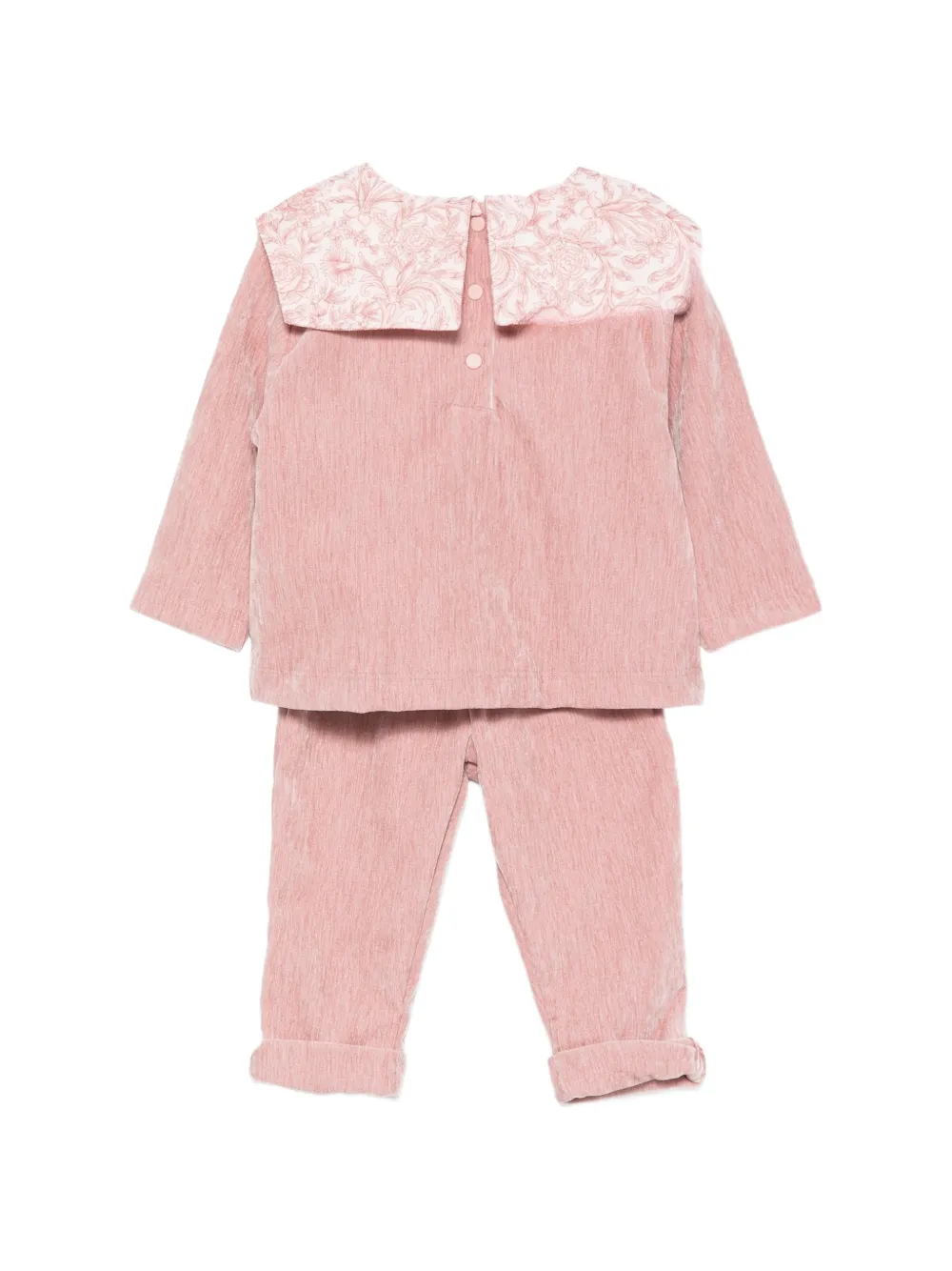 Patachou velvet floral-print top and trousers Roze
