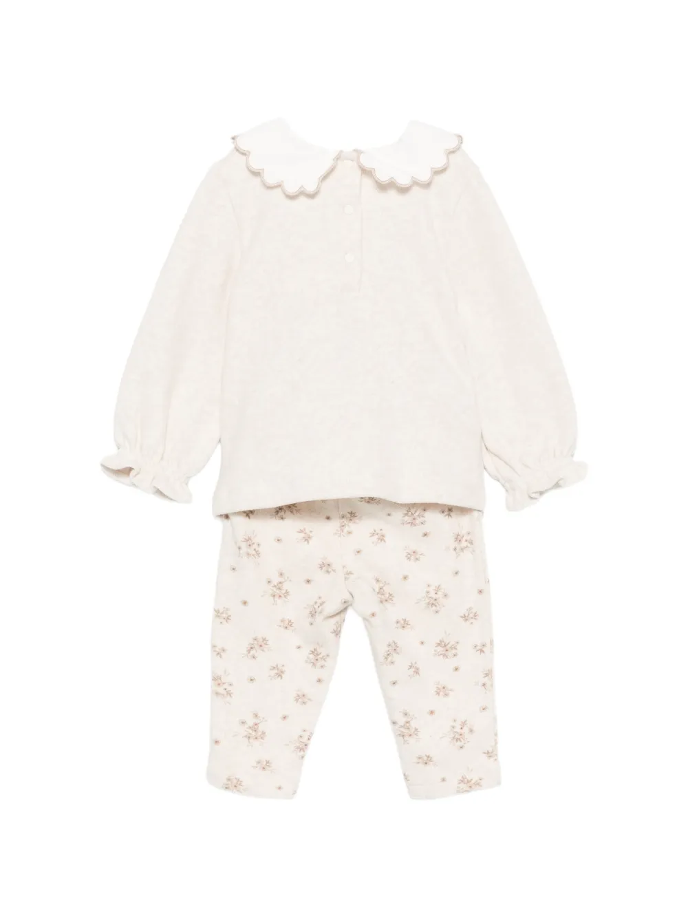Patachou floral-embroidered scalloped-collar tracksuit Beige