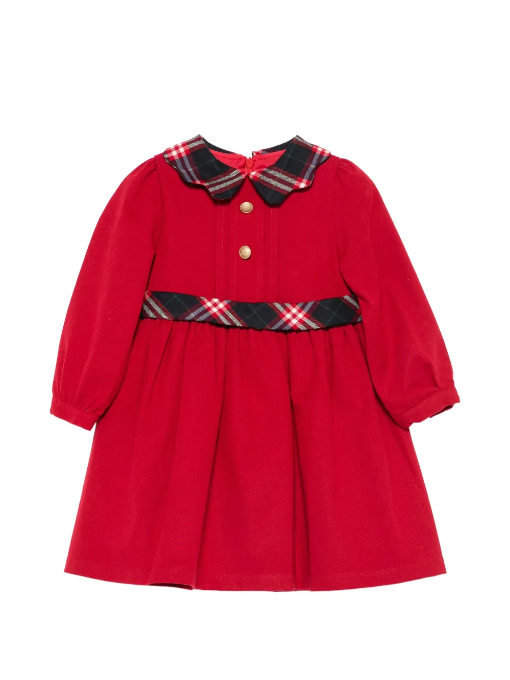 Patachou tartan-trim scalloped-collar dress - Rosso