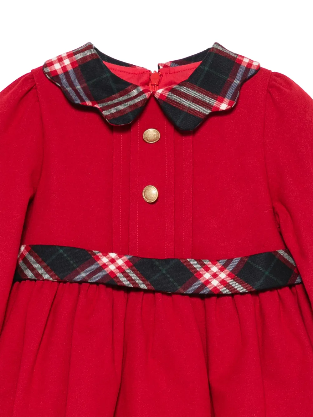 Patachou Jurk met gewelfde kraag en tartan afwerking Rood