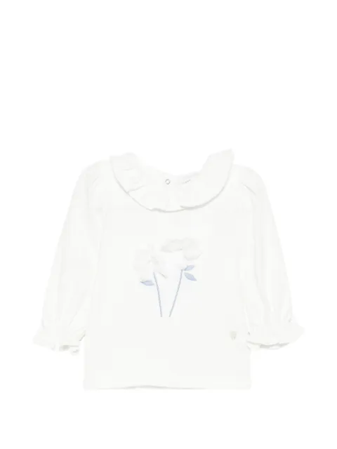 Patachou floral-appliqué ruffled T-shirt