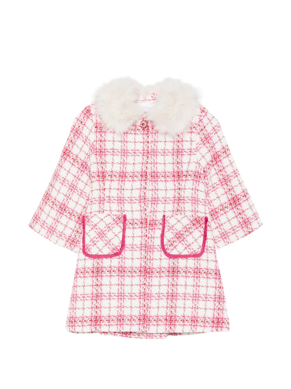 Patachou faux-fur collar tweed coat Wit