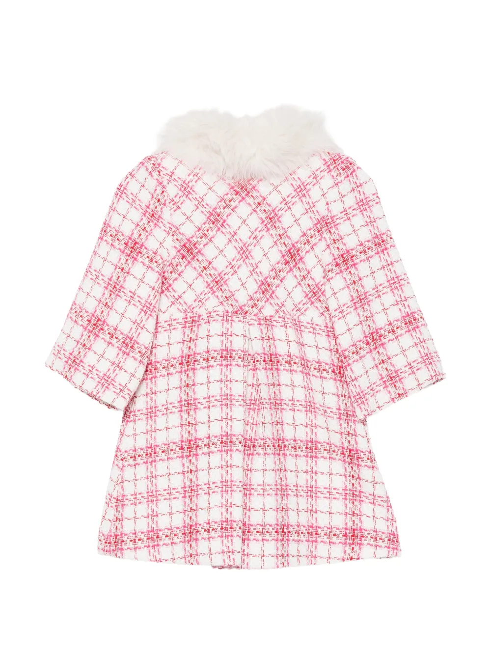 Patachou faux-fur collar tweed coat Wit