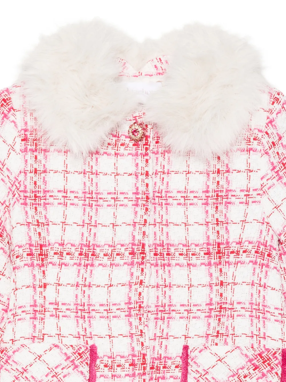 Patachou faux-fur collar tweed coat Wit