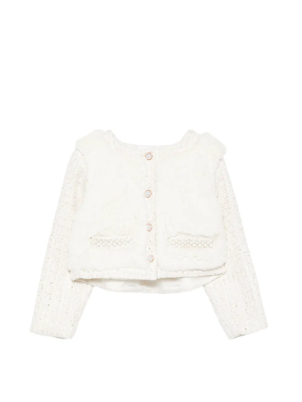 Patachou faux-fur panelled tweed jacket - Tons neutres Patachou faux-fur panelled tweed jacket - Tons neutres