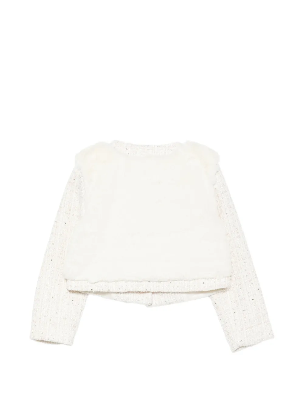 Patachou faux-fur panelled tweed jacket Beige
