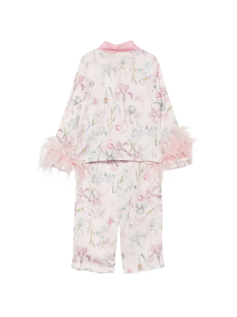 Patachou floral-print feather-trim pajamas Roze