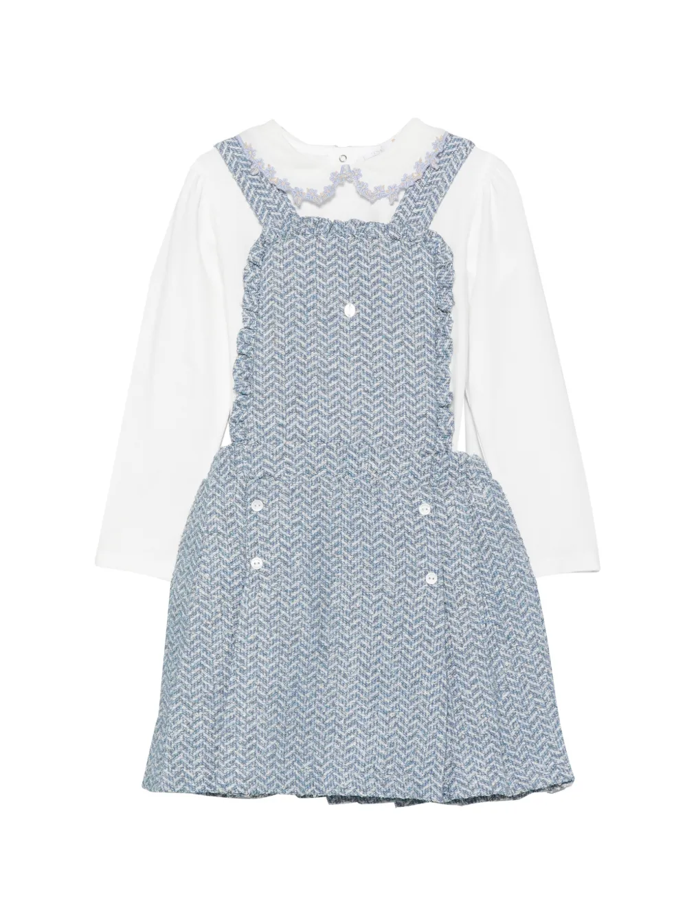 Patachou herringbone-pattern ruffled dungarees set (set of two) - Blu