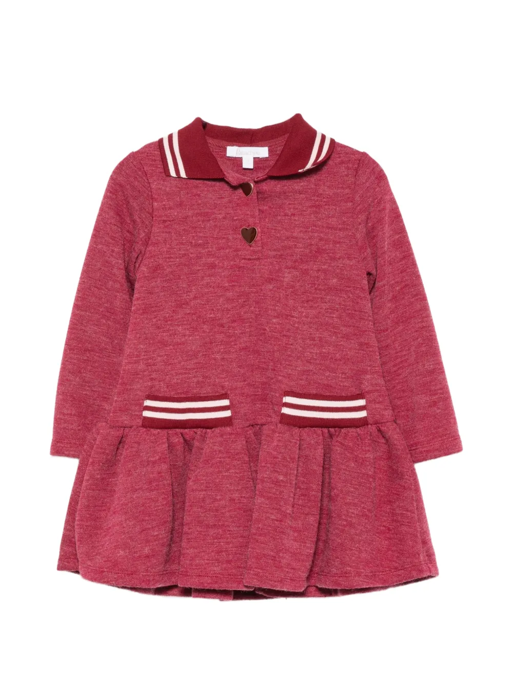 Patachou striped-trim heart-button dress - Rosso