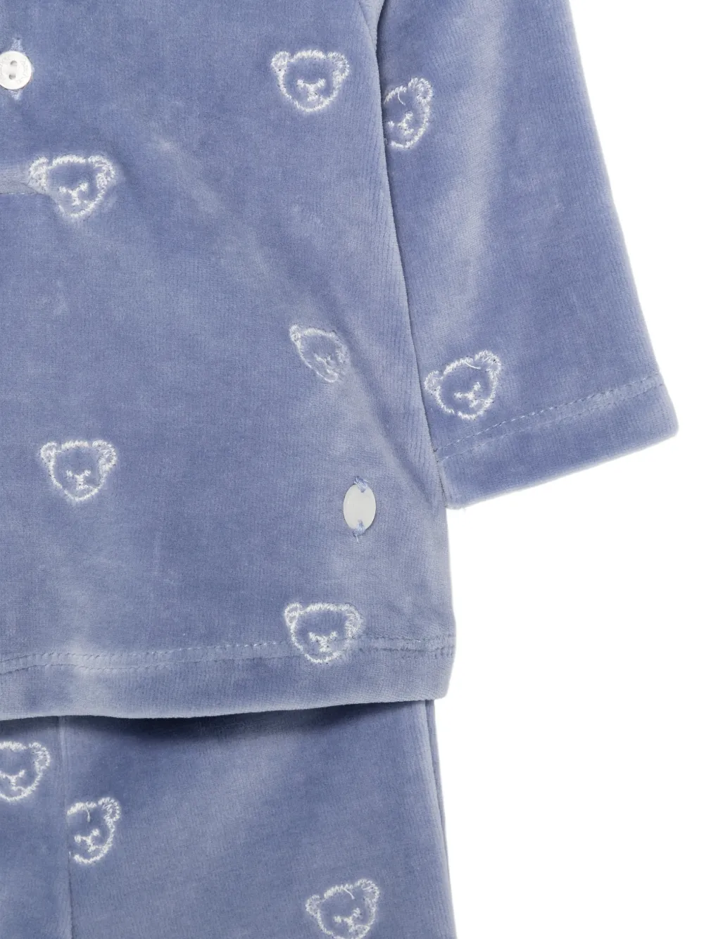 Patachou teddy-bear-embroidered velvet-texture trouser set Blauw