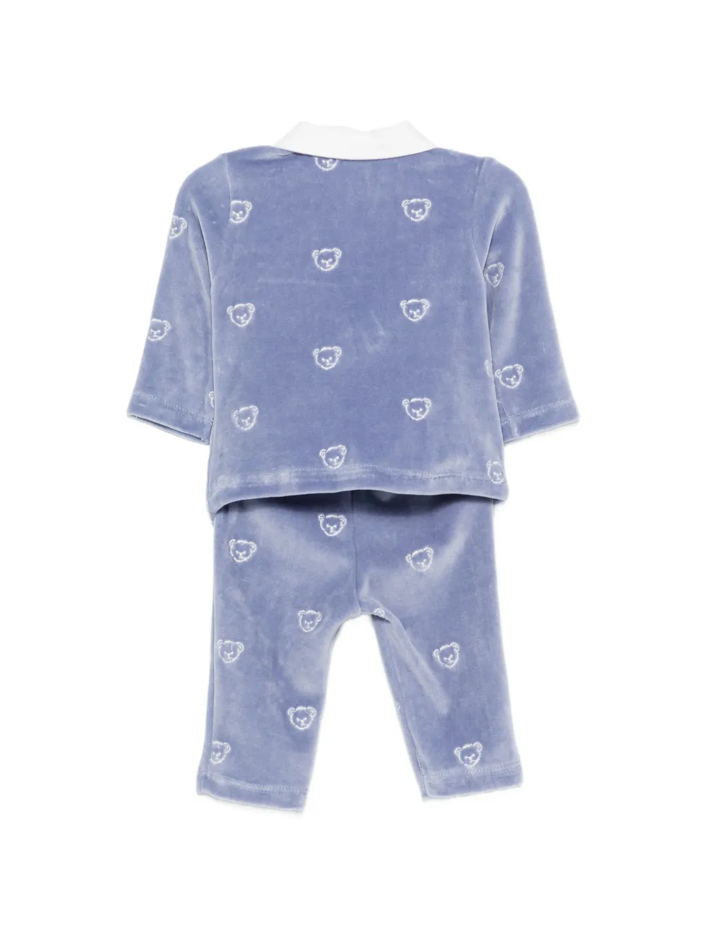 Patachou teddy-bear-embroidered velvet-texture trouser set Blauw