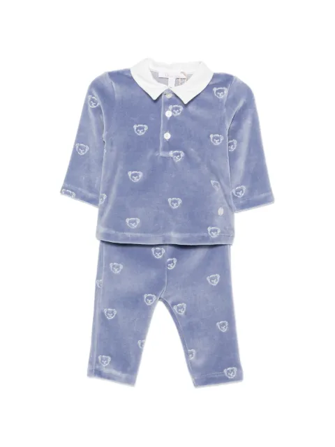 Patachou teddy-bear-embroidered velvet-texture trouser set