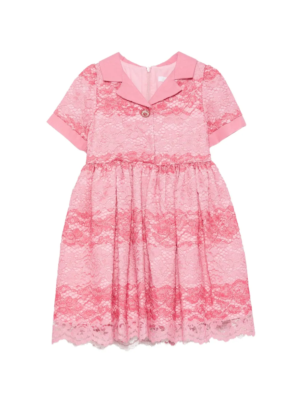 Patachou lace-overlay notched-collar dress - Rosa