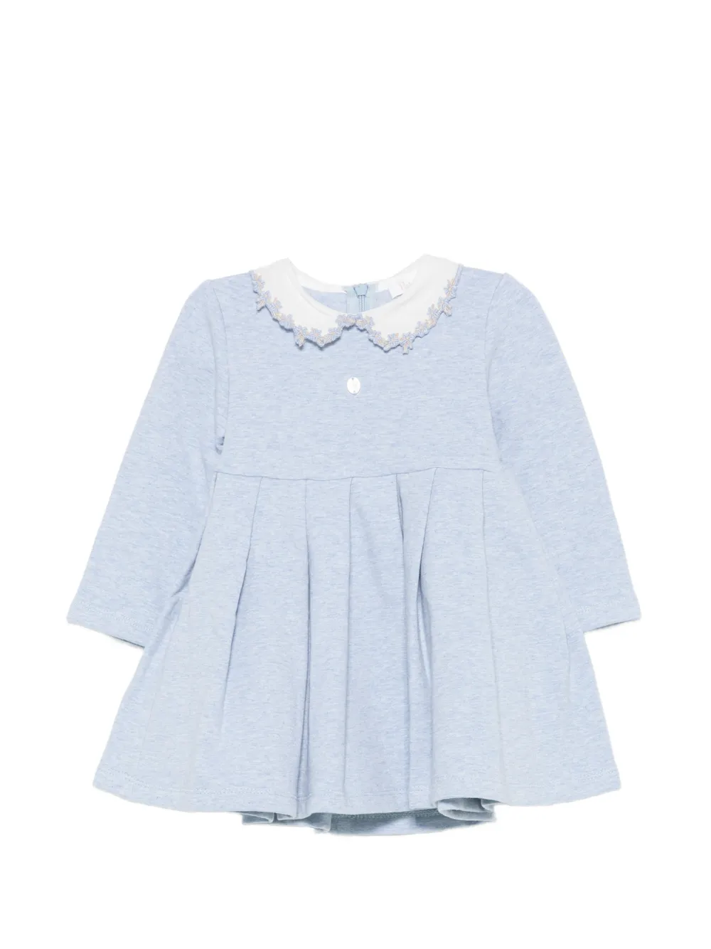 Patachou embroidered-collar pleated dress Blauw