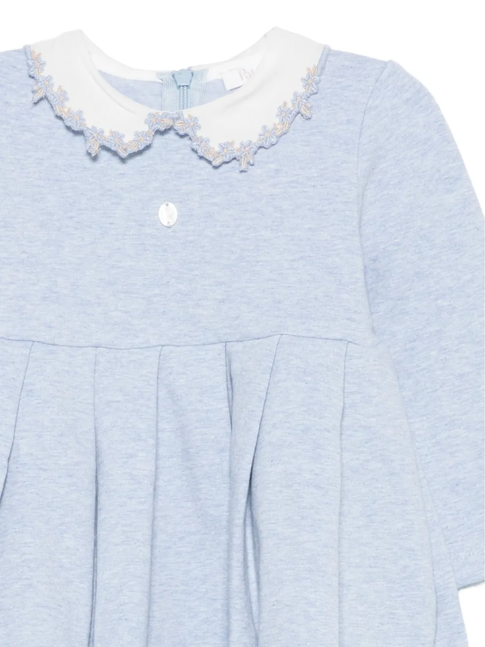 Patachou embroidered-collar pleated dress Blauw