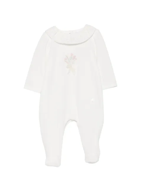 Patachou floral-embroidered ruffled-collar pajamas