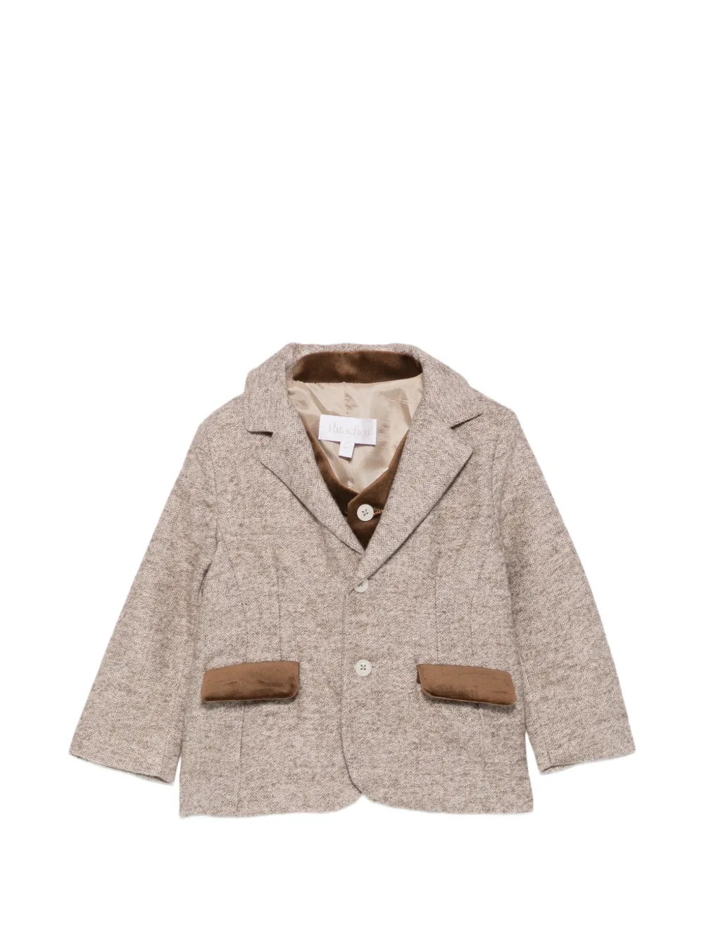 Patachou herringbone-pattern velvet-trim blazer - Tons neutres Patachou herringbone-pattern velvet-trim blazer - Tons neutres
