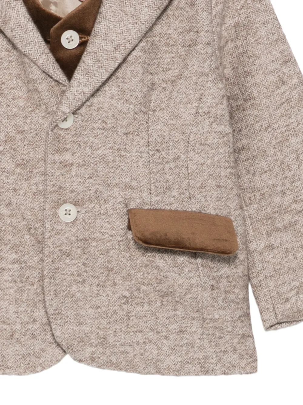 Patachou Blazer met fluwelen afwerking en visgraatpatroon Beige