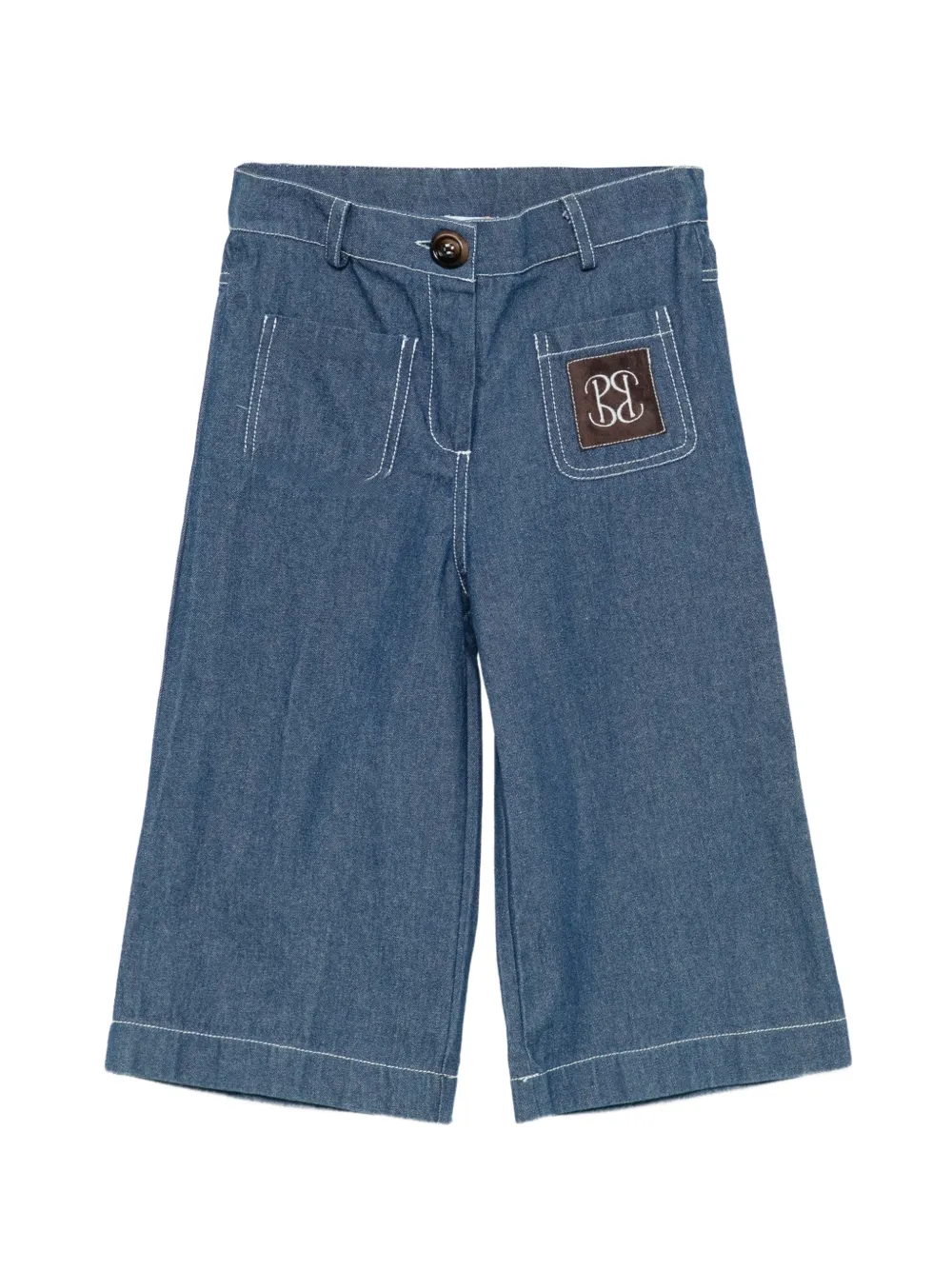 Patachou logo-patch wide-leg jeans - Bleu Patachou logo-patch wide-leg jeans - Bleu