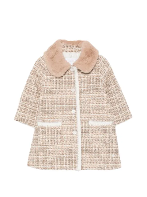 Patachou faux-fur collar tweed coat