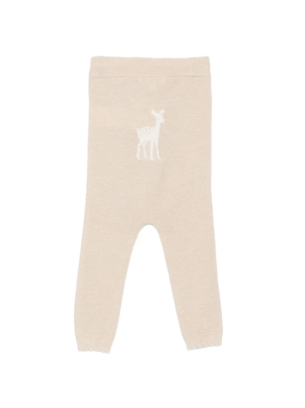 Patachou deer-intarsia knitted trousers Beige