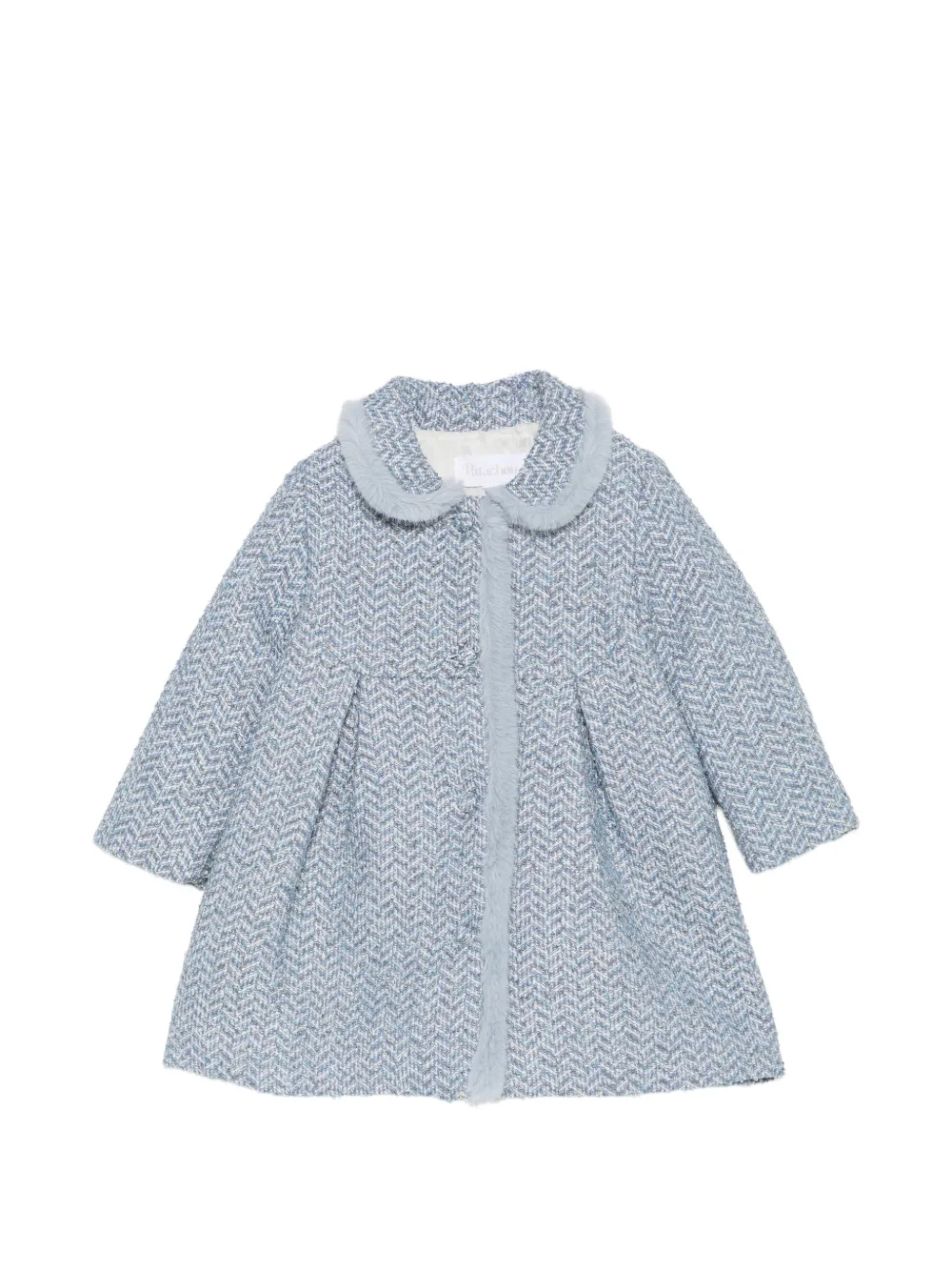 Patachou faux-fur trim herringbone coat - Bleu Patachou faux-fur trim herringbone coat - Bleu