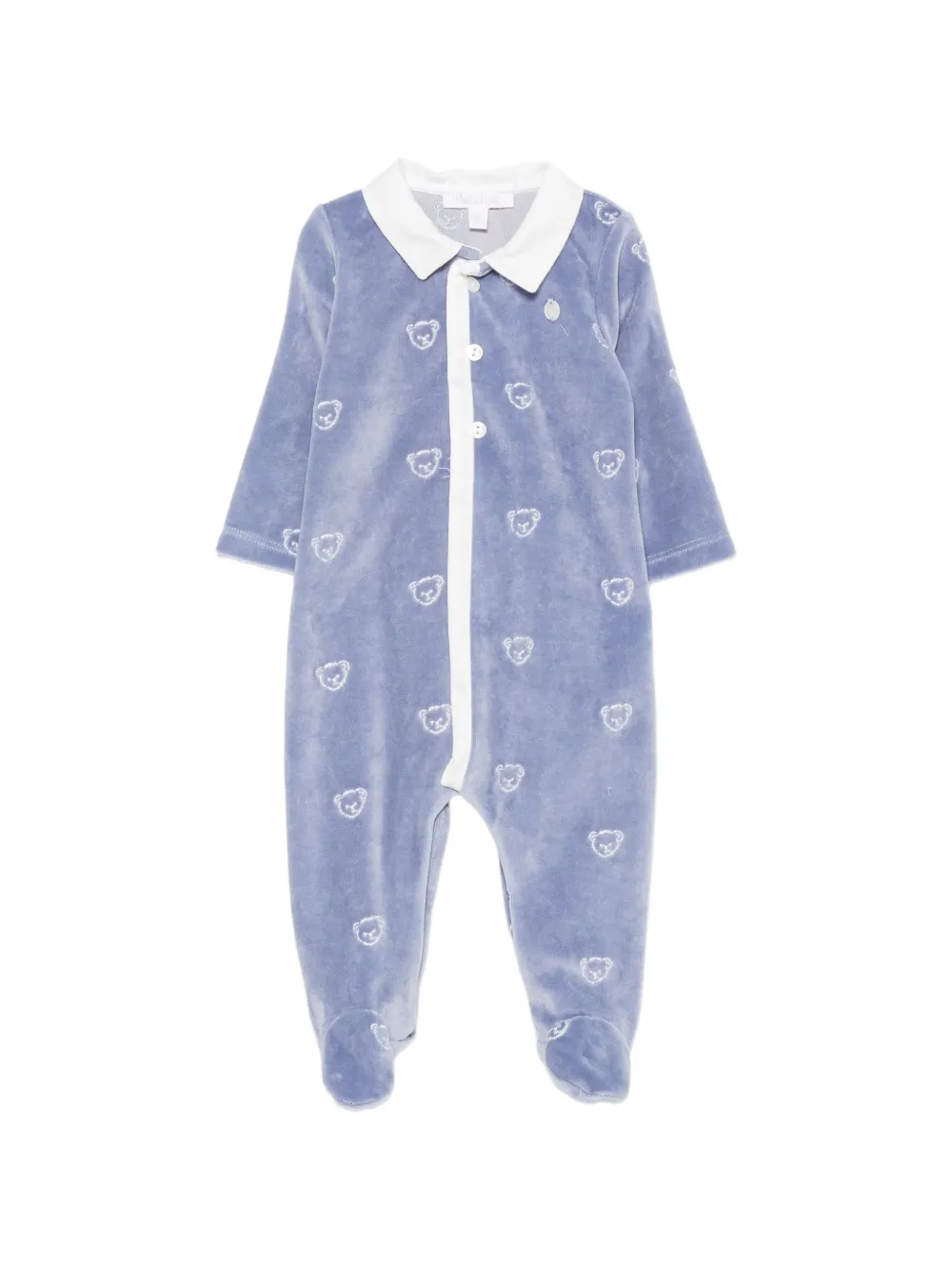 Patachou bear-print velvet-effect pyjama - Bleu Patachou bear-print velvet-effect pyjama - Bleu