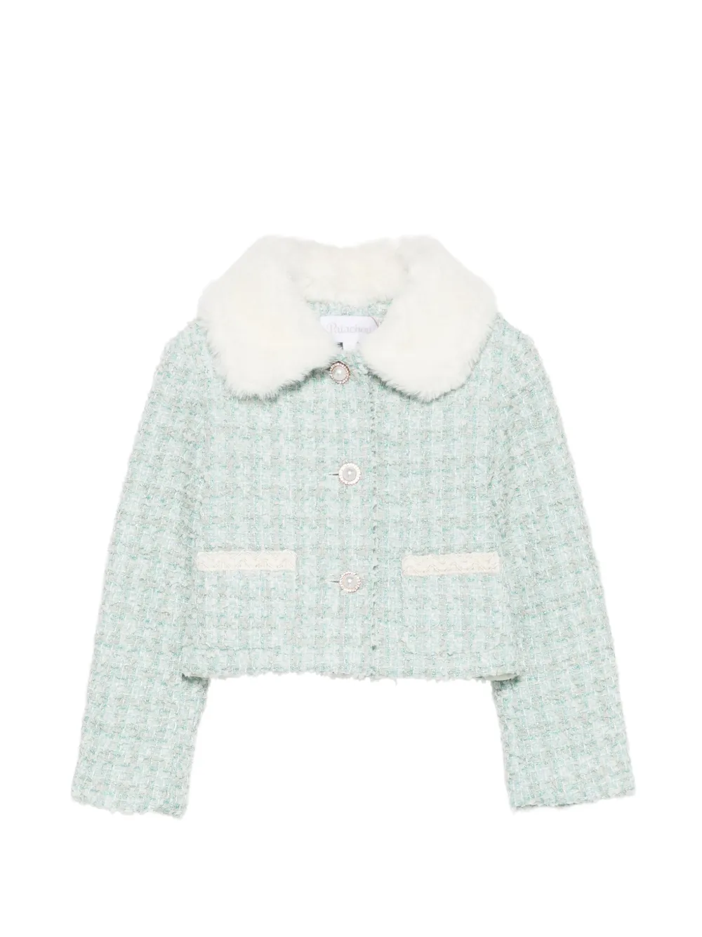 Patachou faux-fur collar tweed jacket - Bleu Patachou faux-fur collar tweed jacket - Bleu