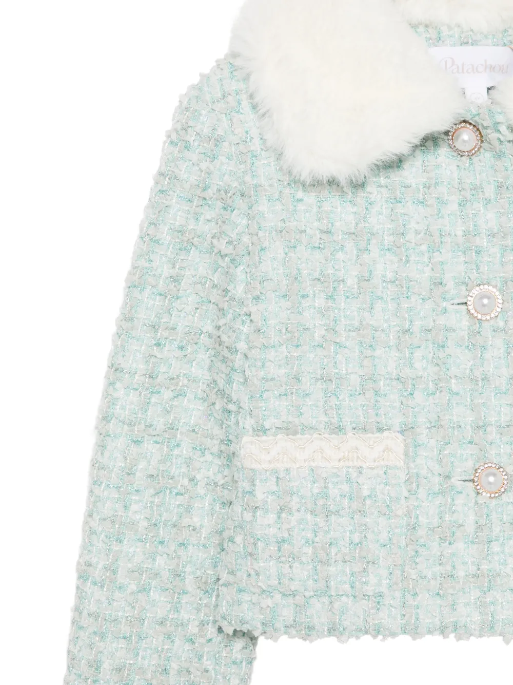 Patachou faux-fur collar tweed jacket Blauw
