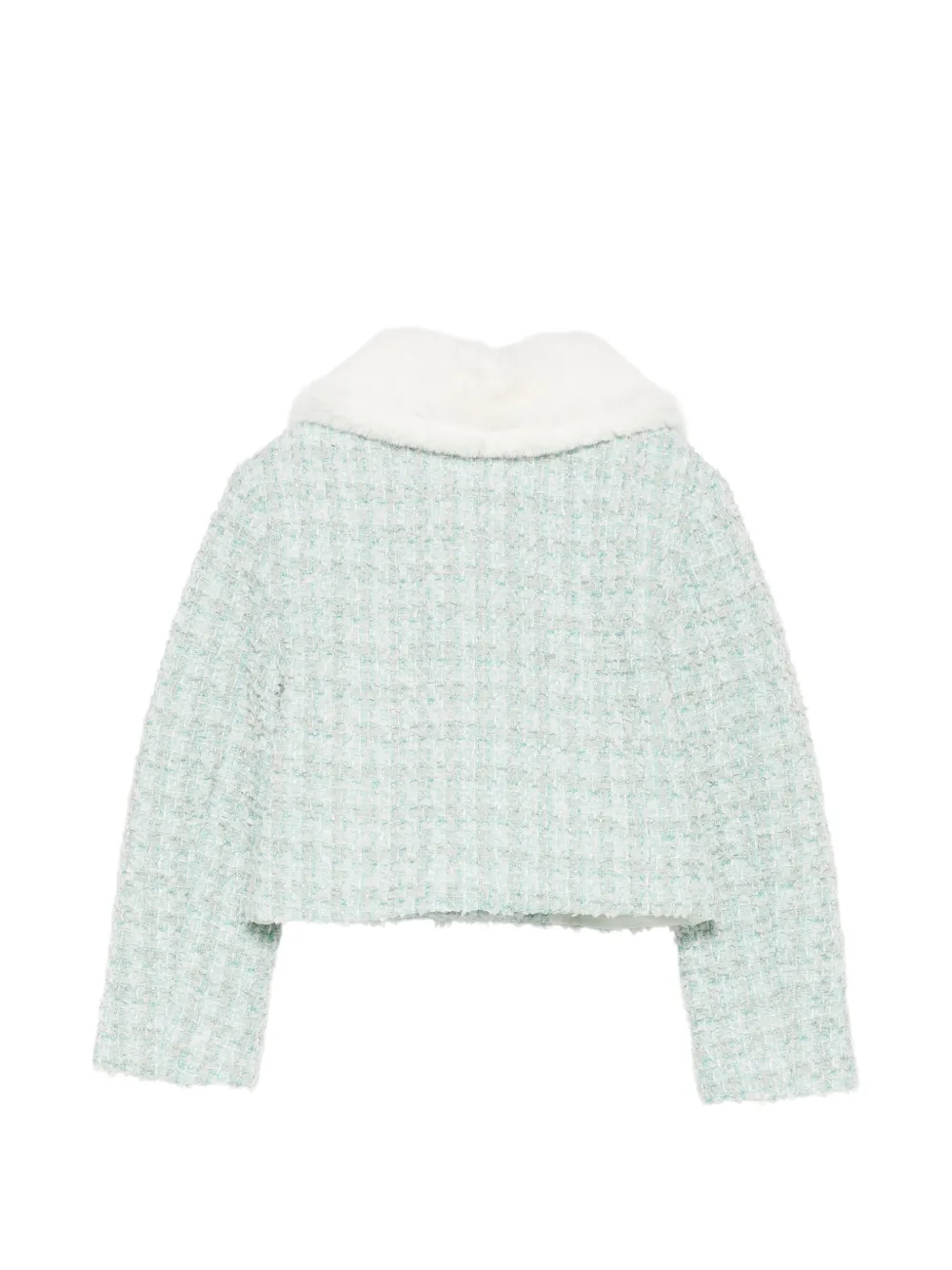 Patachou faux-fur collar tweed jacket Blauw