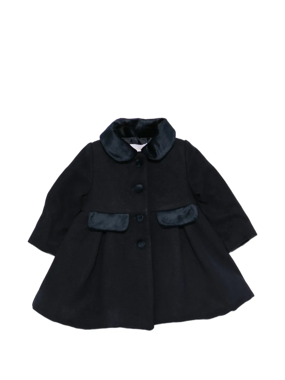 Patachou velvet-trim pleated coat - Bleu