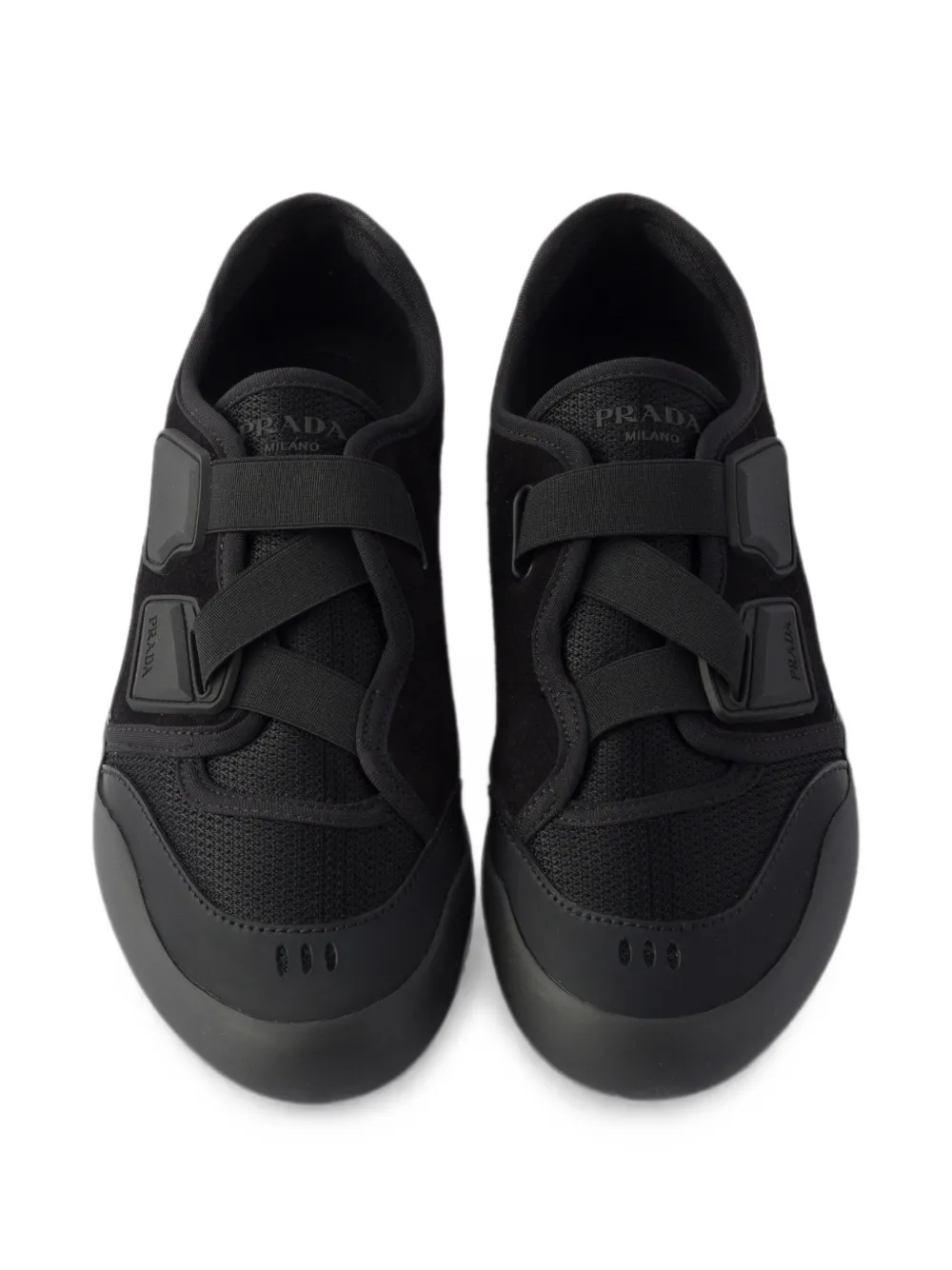 Prada Speedrock technical mesh and leather sneakers Zwart
