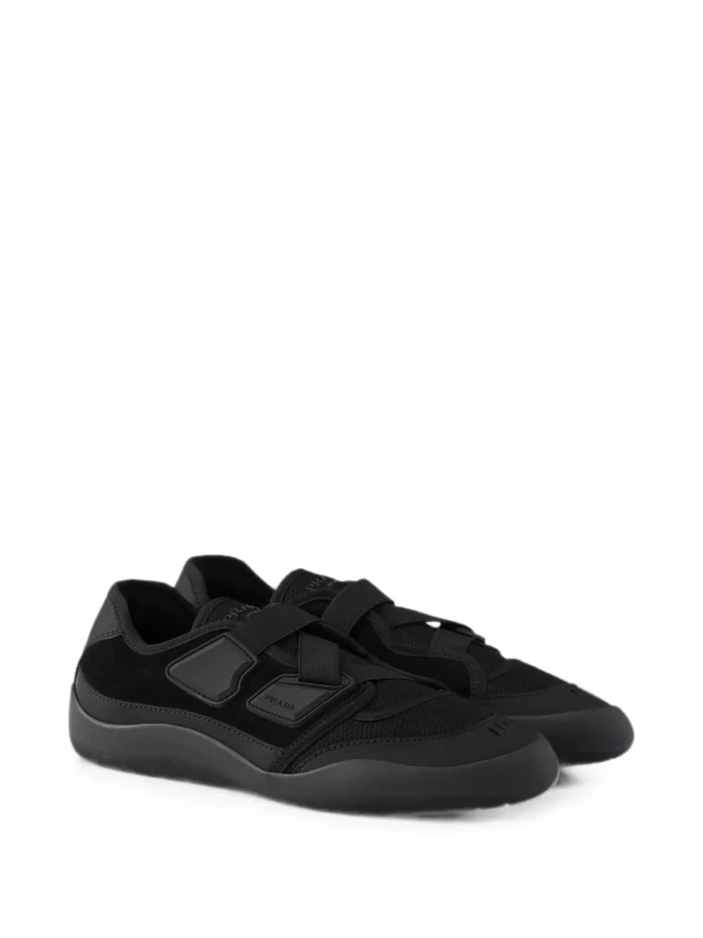 Prada Speedrock technical mesh and leather sneakers Zwart