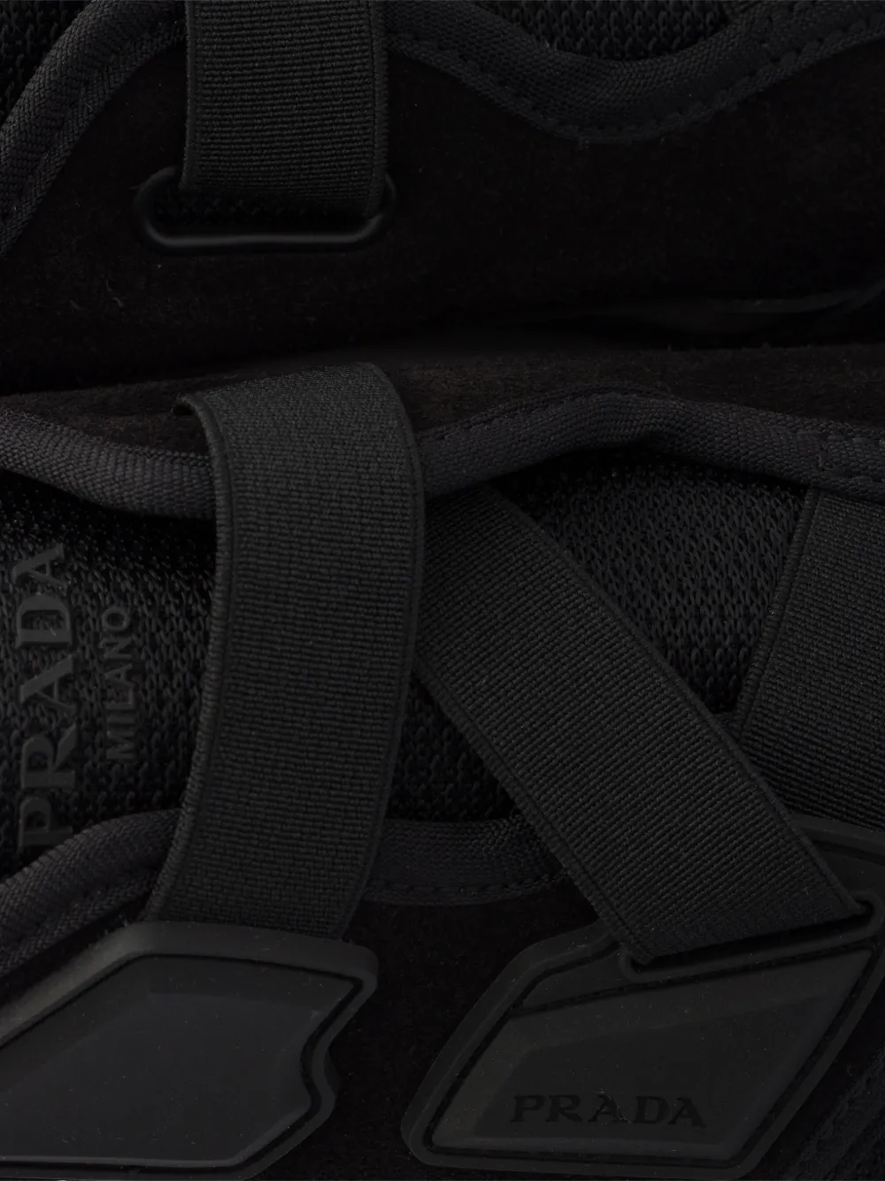 Prada Speedrock technical mesh and leather sneakers Zwart