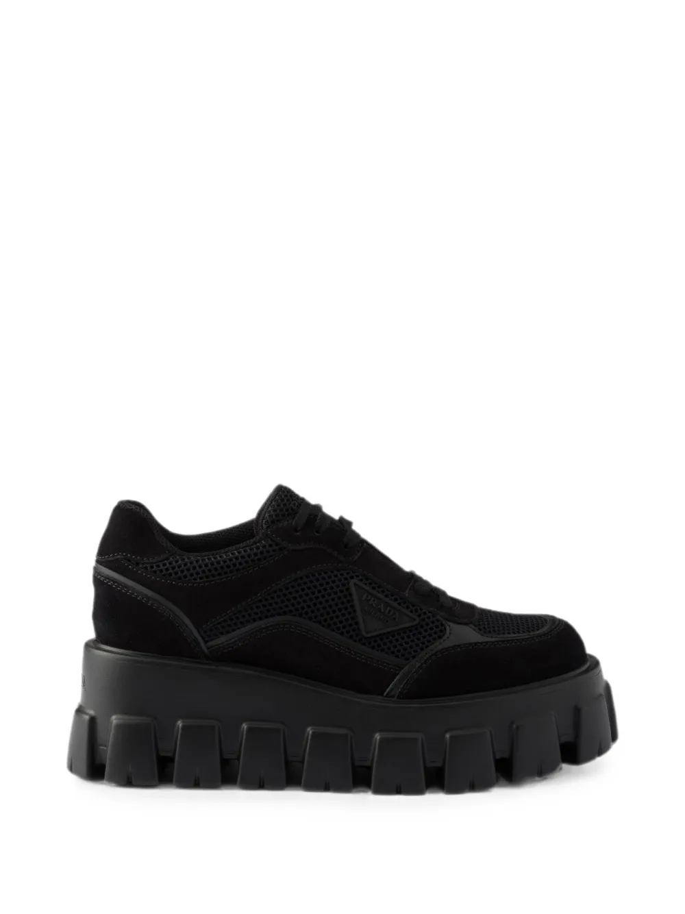 Prada Monolith suede and mesh fabric sneakers Zwart