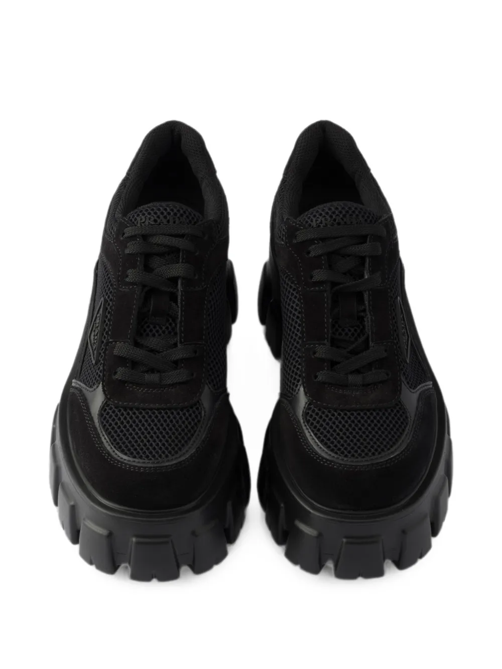 Prada Monolith suede and mesh fabric sneakers Zwart