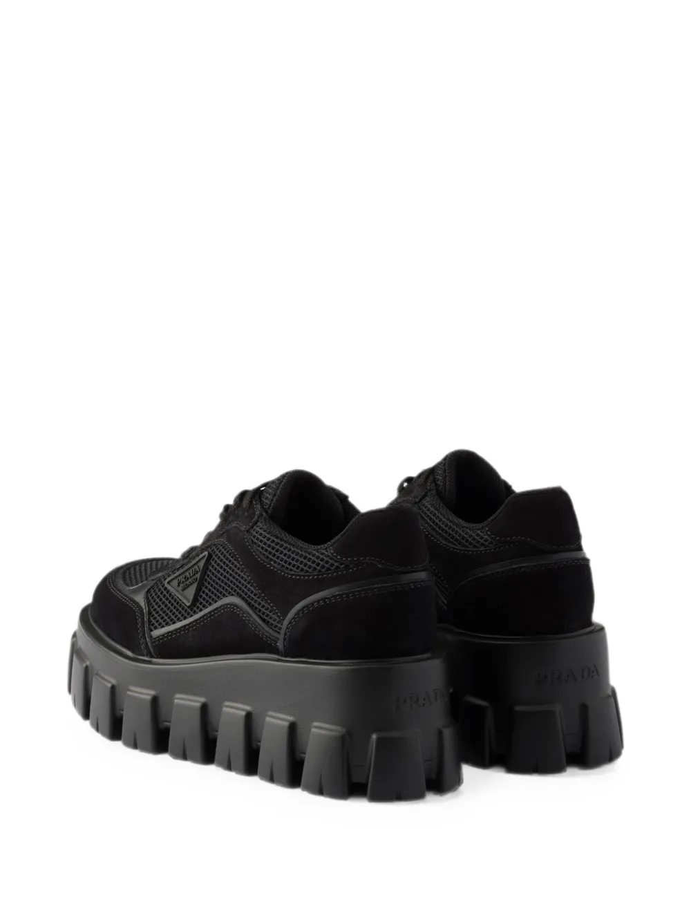 Prada Monolith suede and mesh fabric sneakers Zwart